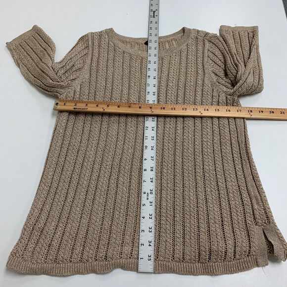 Talbots Sweater Womens XLP Gold Petite Linen Metallic Blend Open Knit Pullover - Picture 6 of 10